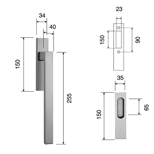 Sliding door pull handle Elle sections