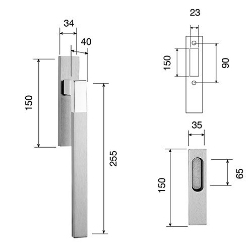 Sliding door pull handle Elle sections