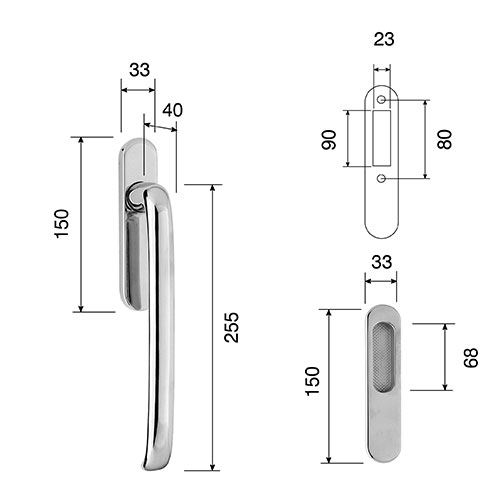 Single pull handle for patio doors sections