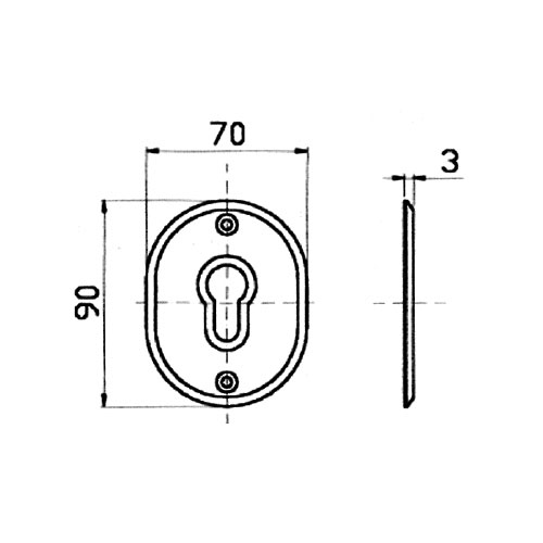 Oval escutcheon 70x90 mm yale hole sections
