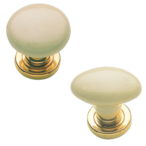 Pair round knob on ø 45 mm screwed rose and escutcheon Lux - champagne porcelain