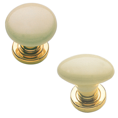 Pair round knob on ø 45 mm screwed rose and escutcheon Lux - champagne porcelain PCH/ANT   